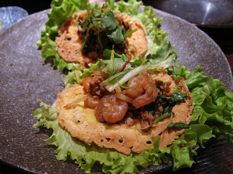 IMG_3227.JPG - Banh xeo (crispy coconut wafer) - filled with pork, prawn, bean shoots and fresh herbs