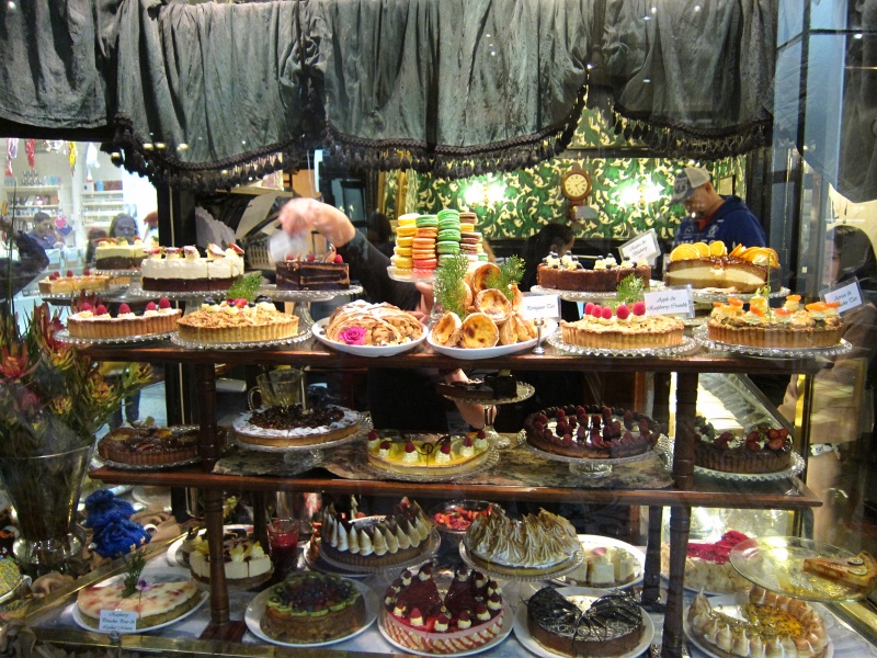 IMG_3276.JPG - Delicious cakes on display outside Hopetoun Tea Room inside the Block Arcade, named for Lady Hopetoun and opened in 1891 (Lord Hopetoun was the 8th govenor of Victoria, from 1889 to 1895).