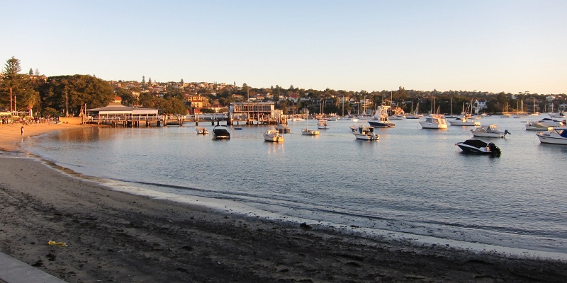 IMG_2566a.jpg - Sunset at Watsons Bay beach.  It's a mystery how people get to their boats.