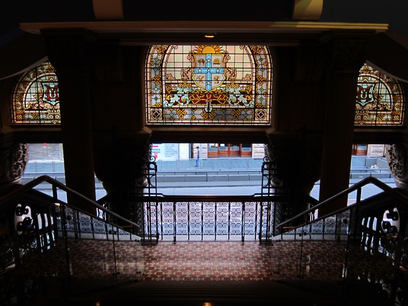 IMG_3355.JPG - Stained glass above one of the entrances of the QVB