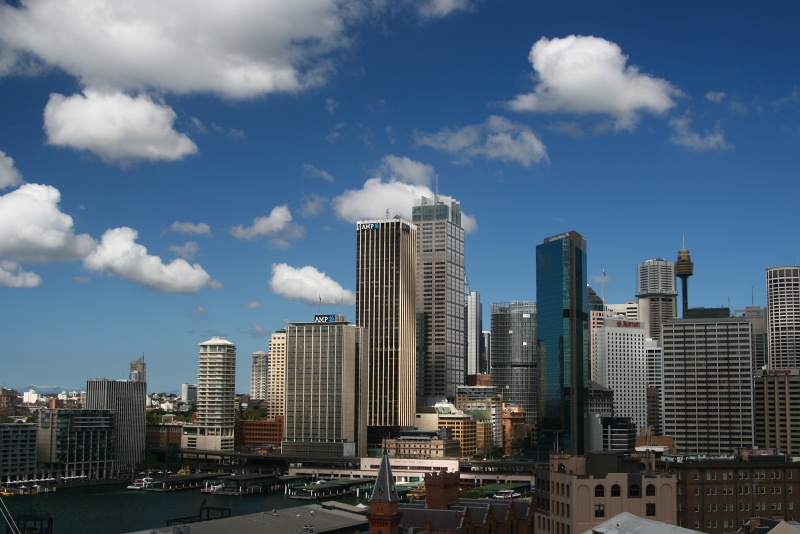 IMG_9244.JPG - Skyline.  The piers in lower left is Circular Quay, facing Sydney Cove