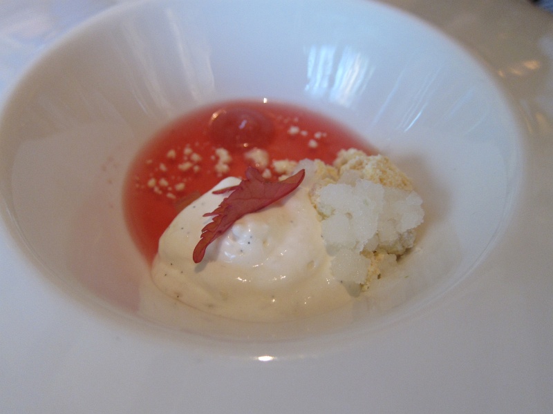 IMG_2259.JPG - Dessert - Vanilla bean fontainebleau with rhubarb, hibiscus and lime, yogurt streusel