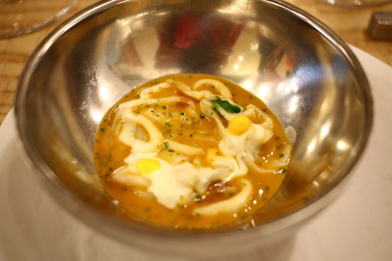 IMG_1918.JPG - Sea cucumber noodles, sweet potato "suquet" (Catalan fish soup)