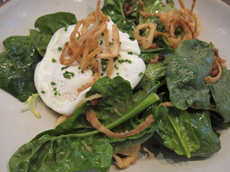 IMG_0456.JPG - Spinach salad - Eatwell farm egg, morel mushroom, bacon vinaigrette, crisp shallots