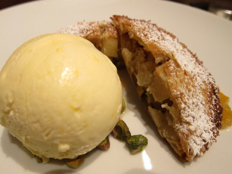 IMG_1486.JPG - Sierra beauty apple "hand pie" - pistachio, sultana, fennel pollen marmalade, meyer lemon ice cream