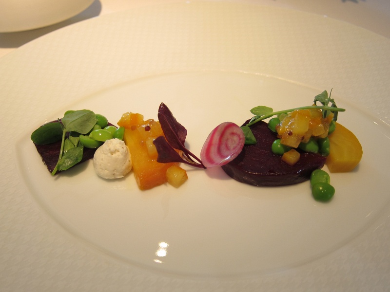 IMG_2343.JPG - French Laundry garden beet salad - navel orange relish, sweet english pea and Tellicherry pepper crme frache