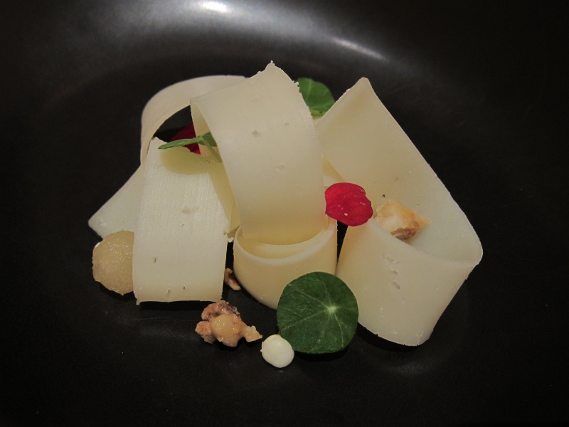 IMG_1850.JPG - Pecorino Balze Volterrane (ribbons, mornay), compressed pear, macadamia nut brittle, nasturtium leaves and petals