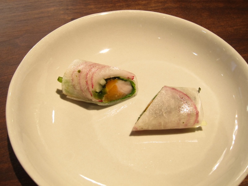 IMG_4264.JPG - Cured arctic char, wrapped in daikon, jalapeo, radish, and nori