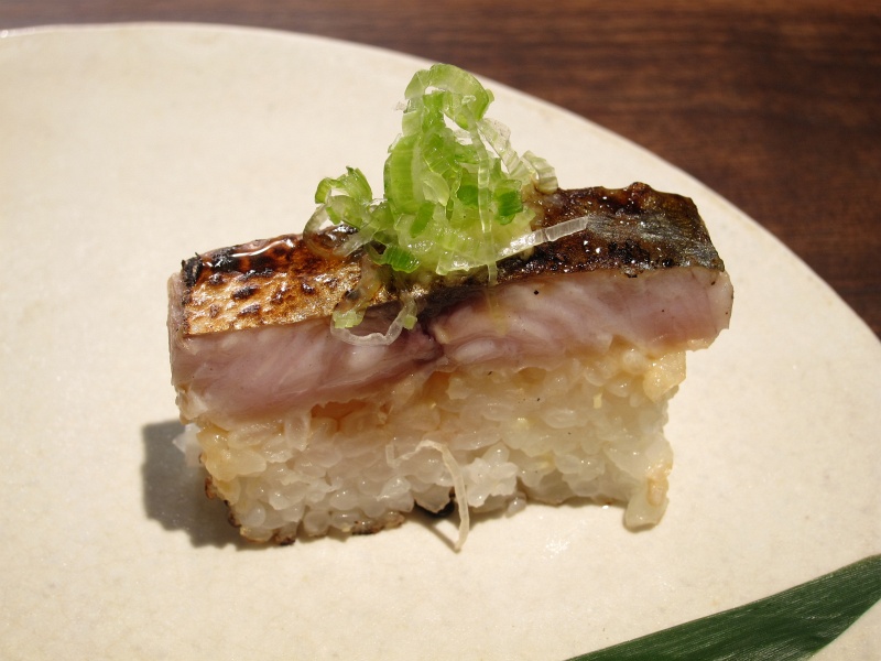 IMG_4275.JPG - Spanish mackerel sawarazushi - ginger/scallion, dashi ponzu, soy sauce,sunflower oil