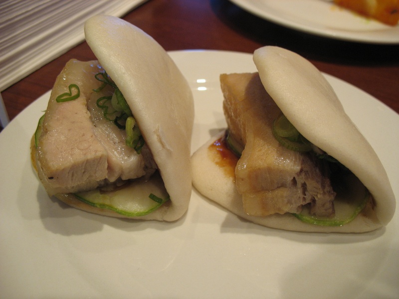 IMG_4918.JPG - Steamed buns - pork belly, hoisin, cucumbers, scallions.  This is Momofuku's trademark dish.