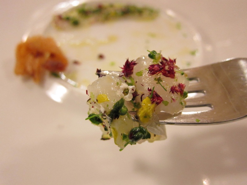 IMG_0449.JPG - Up close with the fluke sashimi and microgreens (the red is amaranth)