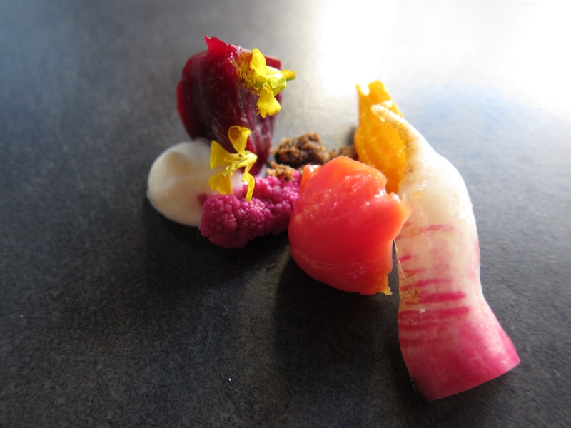 IMG_2054.JPG - Radish, beets, pickled cauliflower, porcini "dirt"