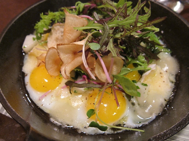 IMG_1525.JPG - Half dozen cast-iron quail eggs, apple, sunchokes, mt. tam cheese