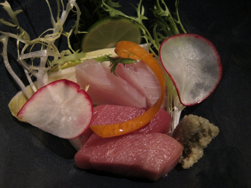 IMG_2197.JPG - Tsukuri (sashimi): maguro (bluefin tuna) and hamachi (yellowtail)