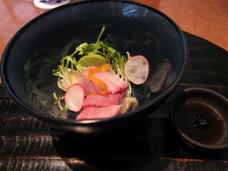 IMG_2198.JPG - Sashimi served with tosa shoyu (bonito soy sauce)