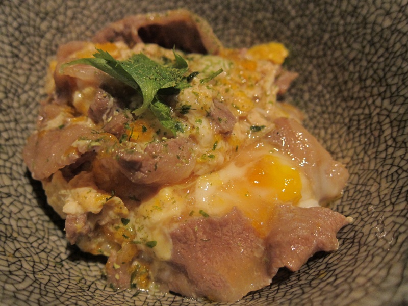 IMG_2210.JPG - Gohan mono (rice dish 1): tanin donburi, Snake River Farms American "wagyu" and jidori egg over rice