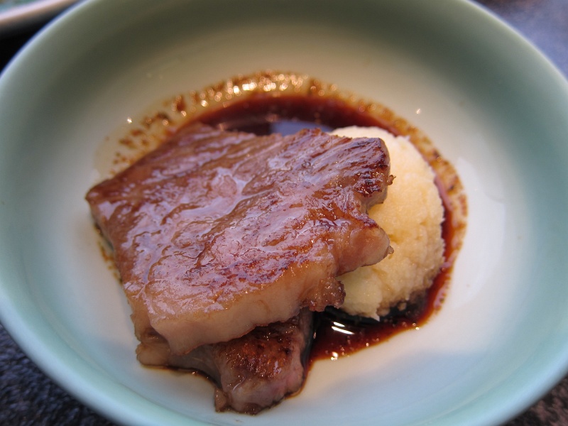 IMG_0356.JPG - The cooked beef melts in your mouth like foie gras.  Served in a dish with soy sauce/grated daikon.