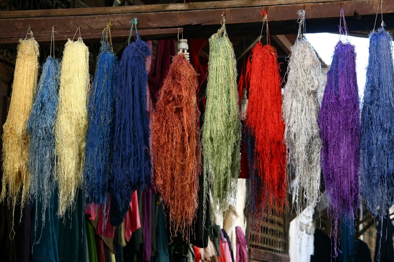 IMG_8054.JPG - Colorful yarns hanging to dry in the dyer's souk