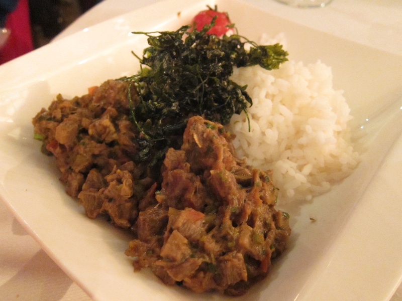 IMG_1303.JPG - Beef tongue, crispy basil, rice (Le Grand Comptoir in Rabat)