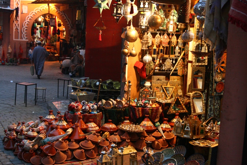 IMG_8376.JPG - Inside the medina - shop selling tagine pots, lamps, and other trinkets