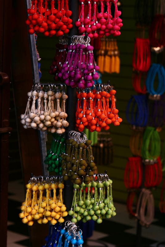 IMG_8432.JPG - Originally a part of the  djellaba  (Berber robe - looks like a wizard's cloak), these colorful tassels are now offered on keychains