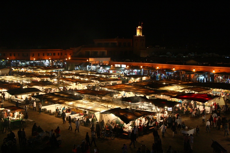 IMG_8582.JPG - Jemaa El Fna, the massive central plaza.  This northwestern corner is filled with food stalls each night.