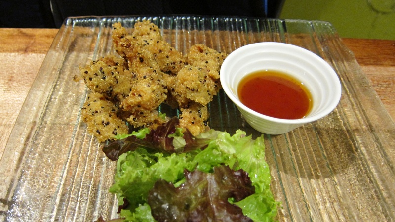 IMG_1781.JPG - Deep fried quinoa prawns, served with spicy passionfruit sauce, at Inka Grill