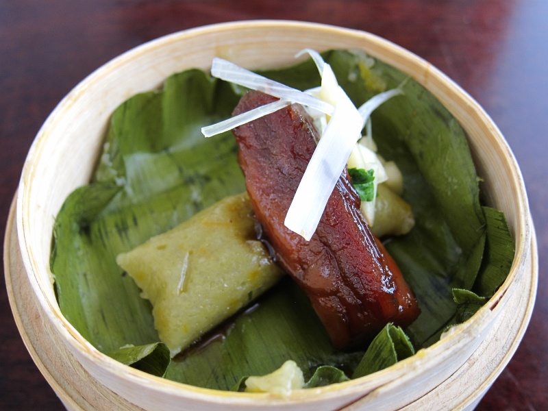 IMG_1661.JPG - Rice Tamale: banana leaf, smoked nitsuke style bacon, cocona pepper