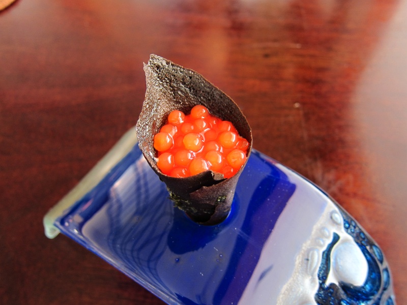 IMG_1676.JPG - Temaki sushi - tapioca balls in chocolate shell (clever...)