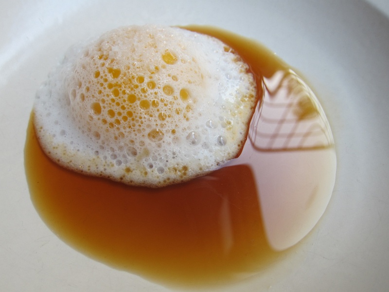 IMG_2456.JPG - Poached duck egg with smoked cheese foam (which resemble egg whites), tomato tea