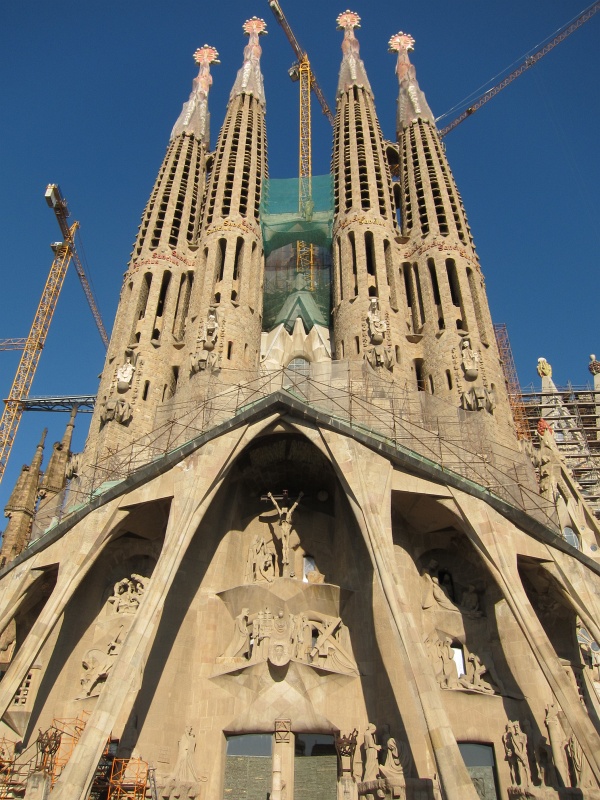 IMG_0097.JPG - Sagrada Famlia, the megachurch that was Gaud's final project.  This is a view of the Passion Facade, which tells the story of Christ's torture and execution.