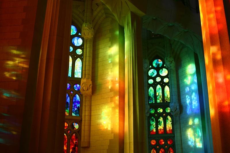 IMG_6187.JPG - A dazzling light show inside Sagrada Famlia from stained-glass windows installed on the front section of the church