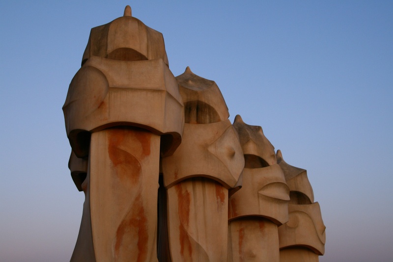 IMG_6213.JPG - Ventilation towers (chimneys?) on the roof of Casa Mil