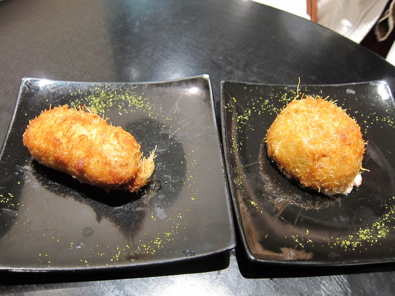 IMG_0281.JPG - Katafi croquette with duck and mushroom, katai croquette with leeks and cream (Txondorra)