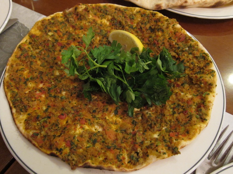 IMG_0942.JPG - Lahmacun - Turkish style pizza with minced beef and garlic