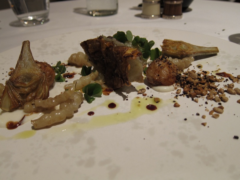 IMG_1425.JPG - Course 5b - Chinese and Jerusalem artichokes with new season olive oil, winter savory, and puffed grains