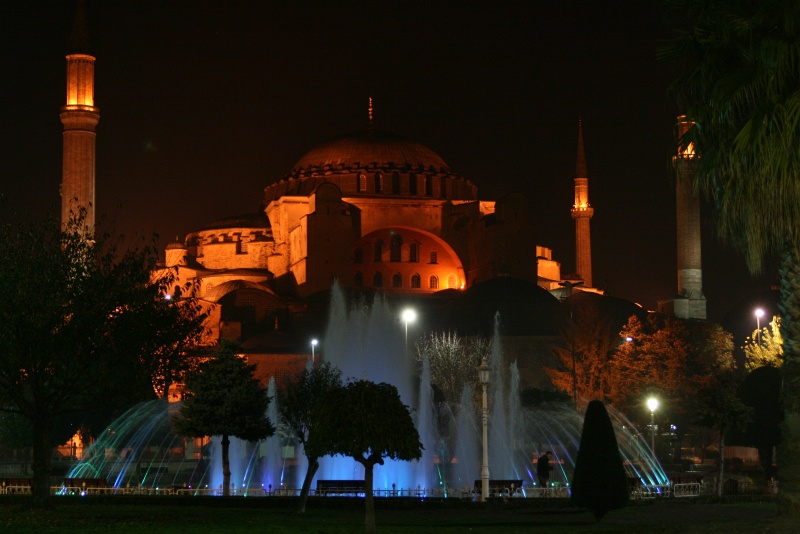 IMG_5321.JPG - Hagia Sophia at night.  The four minarets are a later addition by the Ottomans.